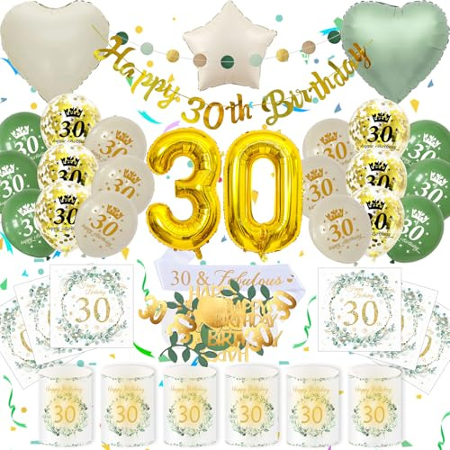 30. Geburtstag Deko Set, 32 Zoll Zahlenballons Schärpe Banner