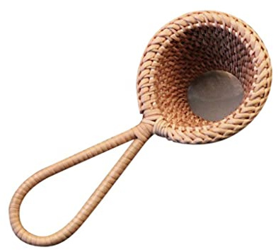 Rattan-Tee-Ei mit langem Griff, auslaufendes Netz, Teefilter, Löffel, Gewürz