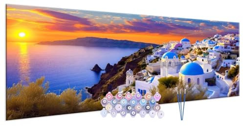 Peinture par Numéros pour Adultes, L 'île Santorin DIY Peinture à l'huile par Numéros sur Toile Artisanat avec Pinceaux Peintures Acryliques pour Enfants, Décoration D'intérieur Cadeaux 90x180cm S-384