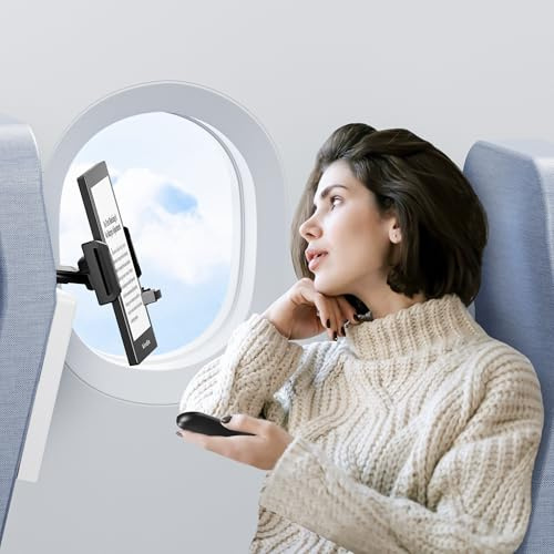 Airplane Tablet Holder Mount for Kindle Reading in Airplane with Page Turner Remote, Travel Essential Handsfree Tablet Stand for Flying, Wireless Page Turner and Holder Arm Fits 5.9″–9.8″ Devices