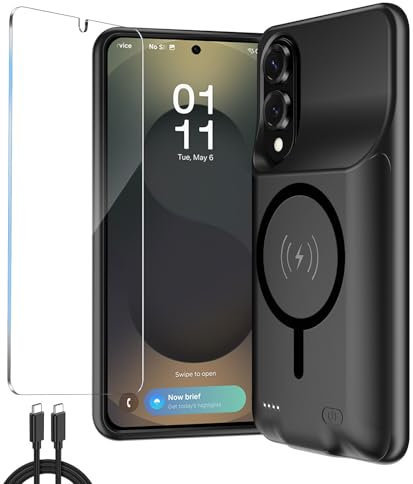 10000mAh Battery Case for Samsung Galaxy S25 Edge (6.7), Wireless Charging Cover, Portable Power Cases, External Battery Rechargeable Charger Black