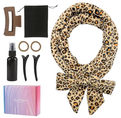 8 Stück lockenwickler über nacht, Lockenwickler Locken Ohne Hitze, Satin Heatless Curls Set, DIY Hair Curler Rollers Lockenband, für Kurzes und Langes Haar, Leopardenmuster