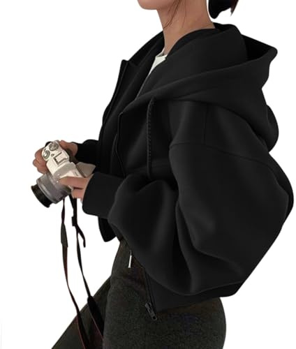 Minetom Damen Hooded Sweatjacke Sweatshirt Mit Kapuze Crop Zipper Hoodie Mit Reissverschluss Sport Kurze Jacke