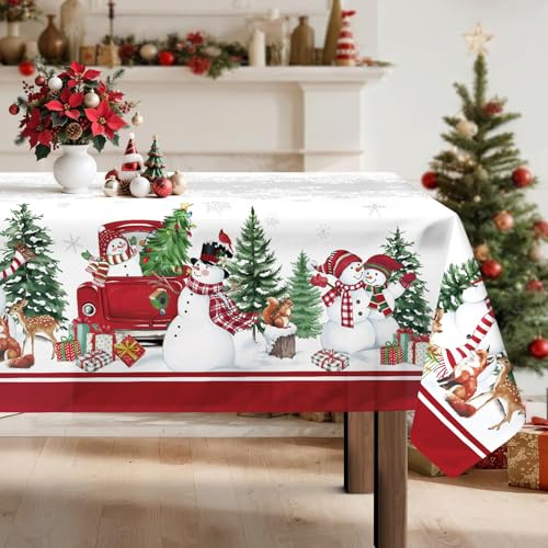 Arquiel Weihnachten Schneemann Tischdecke Polyester Rechteckig 152 x 213 cm | Waschbare Polyester-Tischdecke mit Schneemann-Motiv, wasserabweisend und pflegeleicht für Küche, Esszimmer, Feste und Feiern.