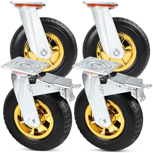 SWAWIS 4 Stück 200mm Schwerlastrollen bis 260 KG pro Rollen Schwerlast | Transportrollen Stoßdämpfung mit für Möbeltransporte und Industrietransporte(2 Lenkrollen + 2 Bremsrollen)