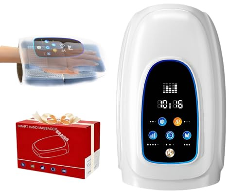 Handmassagegerät mit Thermotherapie, Wireless Kabelloses Handmassagegerät, Elektrisches Handmassagegerät mit 3 Luftkompression-Modi und 5 Stufen der Einstellbaren Stärke, Geschenke für Familie, Weiß