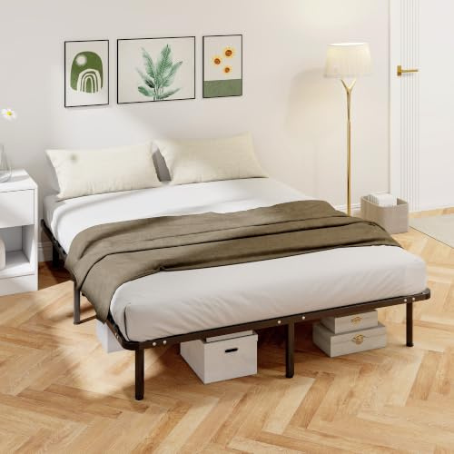 HOMCOM Cadre de Lit 160 x 190 cm Bois Massif Sommier à Lattes Pieds Noir | Lit 2 Personnes, 26 cm de Hauteur, Rangement au-dessous, Assemblage Facile