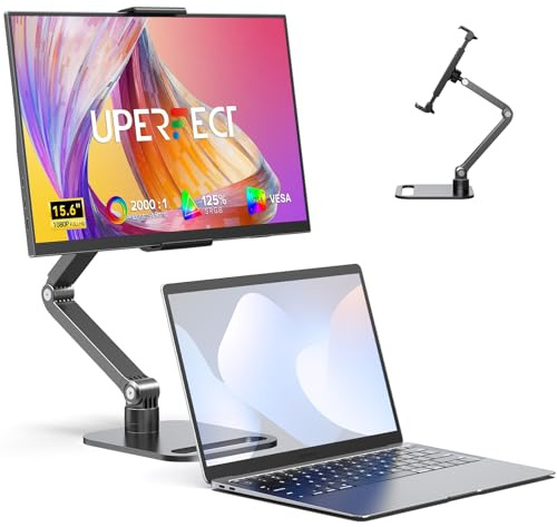 UPERFECT Monitor Portatile con Supporto Pieghevole 15.6 125% sRGB 2000:1 | Portabler Monitor HDR EyeCare FHD Opaco Secondo Schermo Ultrasottile per Laptop/PC/Smartphone/Console di Gioco