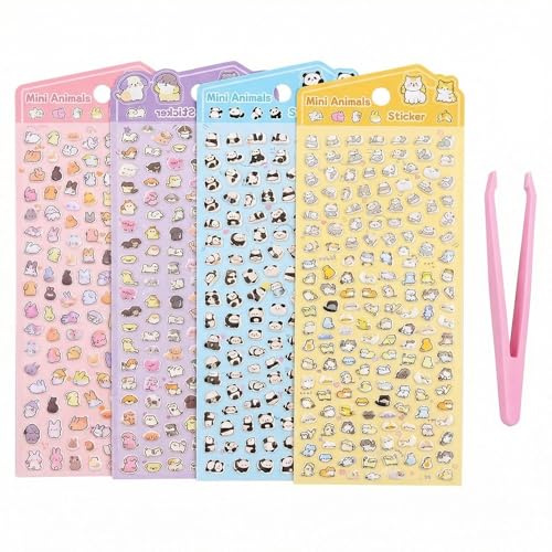 4 Blätter Niedliche 3D Puffy Sticker mit Kleinen Pinzette Mini Tier Aufkleber für Kinder Kawaii Cartoon Bubble Sticker Set Wiederverwendbare Selbstklebende Aufkleber für Handyhüllen Tagebuch Dekor