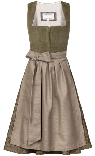 Edelnice Trachtenmode Midi Dirndl Emilia Grün Cord inkl. traditioneller Dirndlschürze (DE/NL/SE/PL, Numerisch, 46, Regular, Regular)