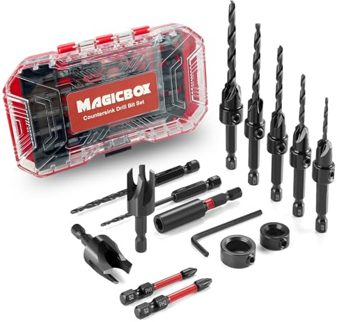 AIFIZO M2 Cobalt HSS Countersink Drill Bit Set 15PCS, Tapered Bits+ Magnetic Extension Shaft, Wood Plug Cutters, Depth Stop Collars, PH1/PH2 Screwdriver Bits & Hex Key,Storage Box for Woodworking