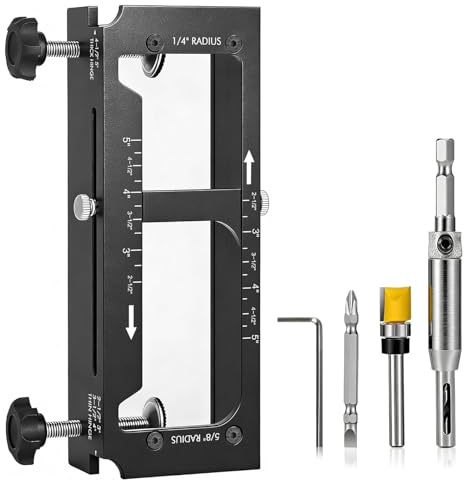 Door Hinge Jig, Hinge Installation Tool, Aluminum Alloy Door Hinge Template Jig Kit for Router, Adjustable Mortise Jig Fits 2.5 to 5 Length, 1/4 Radius, 5/8 Radius and Square Corner Types
