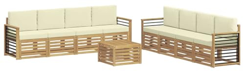 vidaXL Sofagarnituren mit Kissen 9 pcs Weiß und Creme Polyester, Outdoorsofa, modernes Gartenmöbel für gemütliche Terrasse, Lounge, strapazierfähiges Set