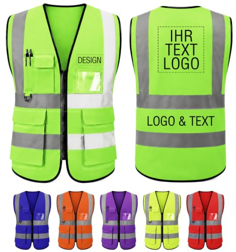 Warnweste Personalisiert mit aufdruck Design Foto/Text/Logo Personalisierte Warnweste Reißverschluss mit taschen reflektor Weste Selbst Gestalten für Baugewerbe Teamkleidung Firmen Großbestellung