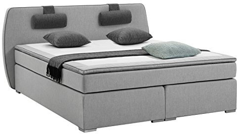 Atlantic Home Collection Boxspringbett REX, 180 x 200 cm, inklusive Topper (Härtegrad H2) und Nackenkissen, hellgrau