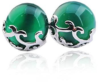 Jade Angel Thai Sterling Silber Rund Grün Achat Ohrstecker Ohrringe