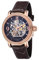 Thomas Earnshaw Longcase Grande Skeleton Herren Automatikuhr 48 mm mit offenem Herz Zifferblatt und Echtlederarmband ES-8011, Brandy Rose Gold, Riemen