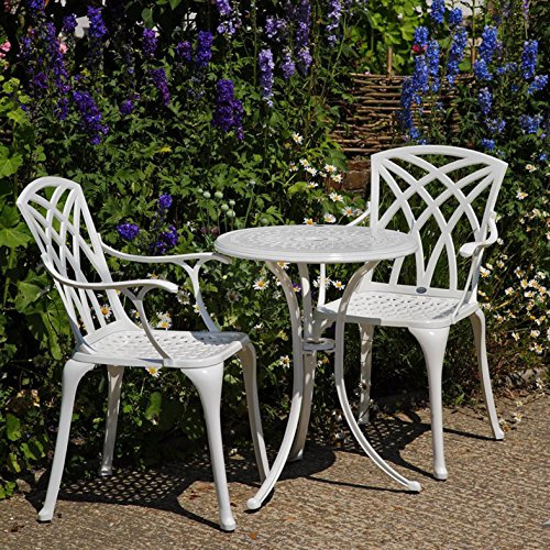 Lazy Susan Ella 2 Seater Bistro Table, Cast Aluminium, Weather Resistant, White Finish, April Chairs