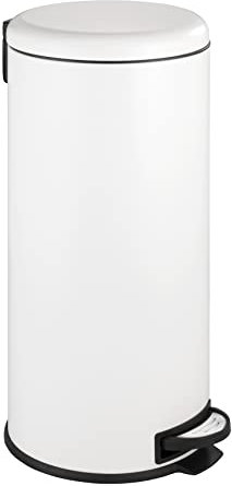 WENKO Treteimer Leman Easy Close Weiß 30 L - Kosmetikeimer, Mülleimer mit Absenkautomatik Fassungsvermögen: 30 l, Stahl, 30.5 x 64 x 37.5 cm, Weiß, 64 x 37.5 x 30.5 cm