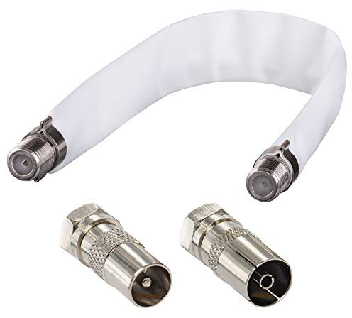 hb-digital 1x SAT Fensterdurchführung flach flexibel vernickelte Kontakte Weiß HQ Türen Fenster + Adapter SET: F-Stecker auf IEC Antennenstecker (männlich) & IEC Antennenbuchse (weiblich) - vernickelt