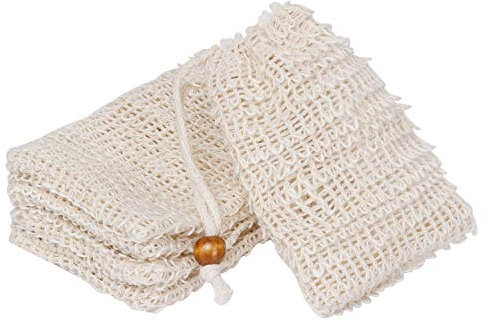 GoldOars 5 Pack Sisal Seifenbeutel Set Seifensäckchen Bio Natur für Seifen & Seifenreste zum aufschäumen und trocknen der Seife Peeling Massage