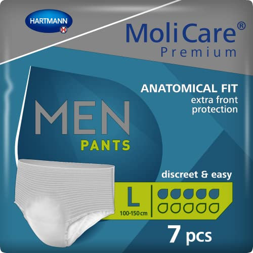 MoliCare Premium Men Pants | 5 Drops | Discreet Bladder Weakness Pants for Men | Fast Absoption and Leak Protection | Size L | 47-59 inches (100-150cm) | Pack of 7