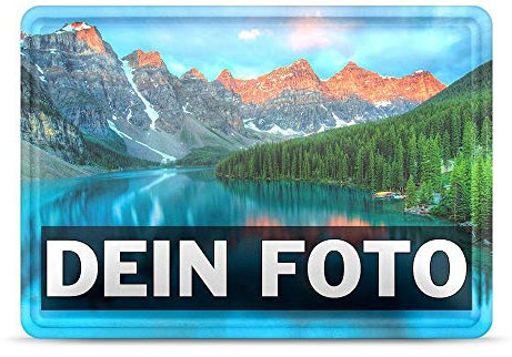 Tassendruck Blech-Schild mit Foto und Text selbst gestalten/Personalisierbar mit eigenem Bild als Metall-Poster / A6 (10x15cm) im Querformat/Weiss