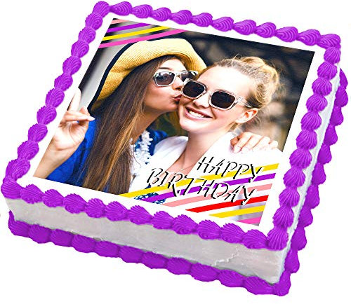 Cakeshop 7 (155 x 155mm) Square Happy Birthday Celebration Photo Upload Custom Personalised Edible Photo Cake Toppers Decorations - Precut Premium Icing Paper