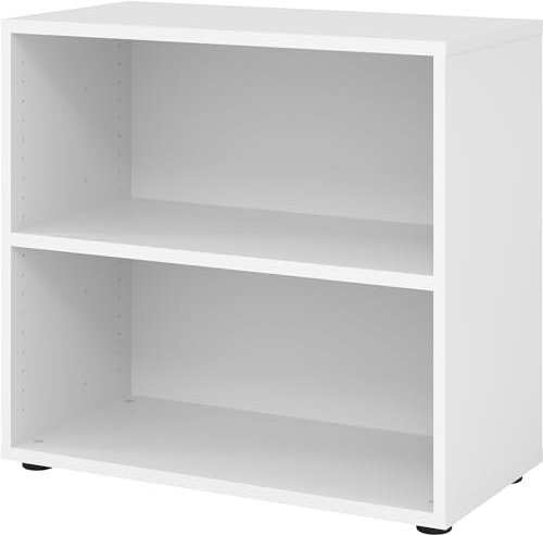 bümö Regal weiß, Standregal aus Holz für 2 Ordnerhöhen - Bücherregal klein 80 cm breit, Aktenregal für Ordner & Bücher, kleines Büroregal, Holzregal, Ordnerregal, Buchregal Dachschräge