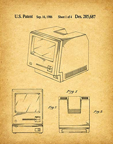 WallBuddy #WB009 Poster, Motiv: Apple Computer, Apple Mac, Patentdruck, 1986, erstes Macintosh, Computer, Dekor, Geek-Poster, 28 x 35 cm, Vintage-Design