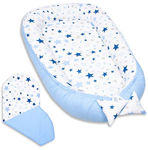 PaLulli Babynest, multifunktionales Kuschelnest mit Weiches zusätzlicher Matratze, Kokon, Nestchen, Babybett, Reisebett für Neugeborene, 100% Baumwolle Oeko-TEX, HERGESTELLT IN DER EU (Milkyway)