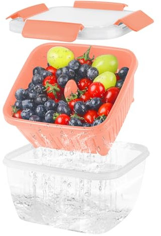 shopwithgreen Frischhaltedosen Schale mit Abtropfsieb,1.5 L Produce-Keeper,(17 * 17 * 10cm) Dose mit Abtropfsieb /50 oz | Transparent, Obst Box | 1 Stück Frischhaltebox Rosa