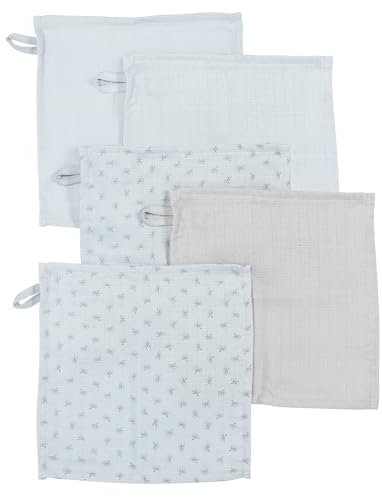 roba organic 5er Set Waschlappen 'Lil Planet' hellblau/sky, Musselin, Bio-Baumwolle, GOTS, 25x25cm