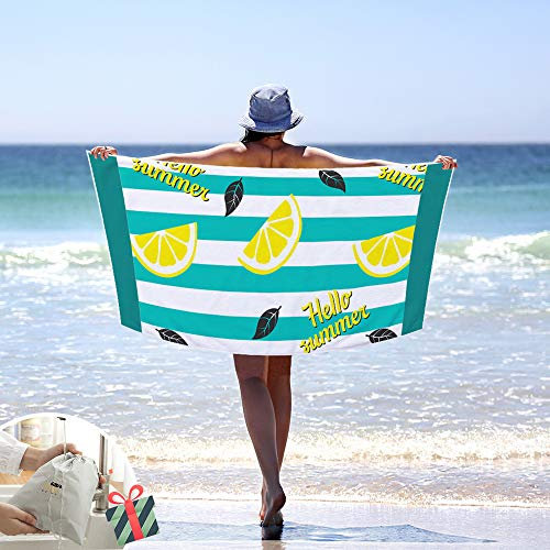 Treer Microfaser Groß Strandtuch Badetuch, Sommer Frucht Gemustert Damen Rechteckig Sunscreen Strand Handtuch Sporthandtuch Campingdecke für Fitness Sauna Pool (70x150cm,Grüne Zitrone)