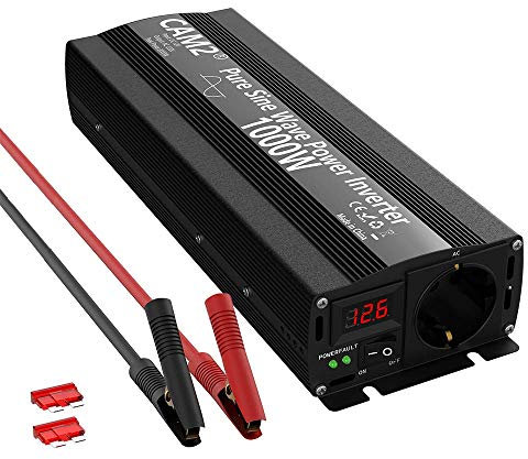 CAM2 Inverter a onda sinusoidale pura da 12 V a 220 V-240 V, 1000 W, potenza di picco 2000 W, convertitore di tensione con presa 1EU-e schermo a LED per computer portatile, riconoscimento intelligente