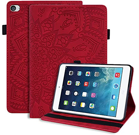 L&Btech iPad Mini 1/2 / 3/4 / 5 Case, iPad Mini 5th/4th generation 7.9'' Cover Premium PU Leather Flip Stand Shell with Auto Sleep/Wake Card Slot for iPad Mini 5 4 3 2 1 Tablet - Red