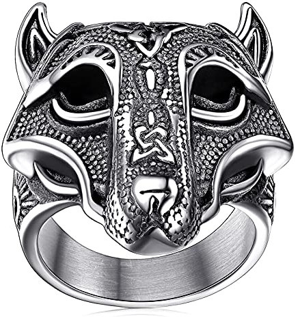 FaithHeart Punk Herren Siegelring Retro Wolfskopf Fingerring Edelstahl Viking Keltischer Knot Ring Jungen Partnerring Freundschaftsring für Valentinstag Weihnachten