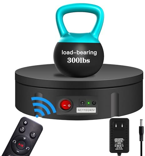 JAYEGT Motorized Rotating Display Stand, 350Lbs Load,360 Degree Electric Rotating Turntable for Photography Products Display,Live Show,Remote Control +5 Colors Backgrounds (Black/11.8inch /Wired)