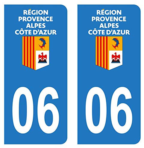 Aufkleber für Nummernschild, Auto, Departement 06, Alpes-Maritimes, Logo Region Provence PACA