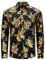 HISDERN Men's Luxury Shiny Gold Rose Printed Shirts Long Sleeve Button Down Paisley Floral Stylish Dress Shirts for Tuxedo Wedding Business Nightclub Prom Black S