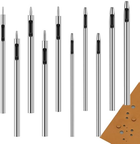 Lowats Locheisen Set 10 Stücke Locheisensatz Leder Punch Set Lochstanzer Stanzwerkzeug Locher Cutter Runde Stahl Hohl Punch Set Leder Hohl Locher Hohle Loch Punch Hand Stahl Puncher