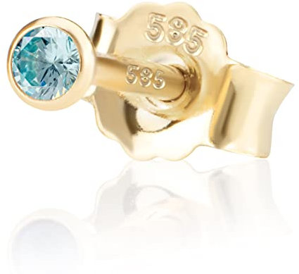 NKlaus Einzel 2,0mm 585 Gelb Gold 14 Karat Ohrstecker Kristall Zirkonia Aquamarin Butterfly Verschluss Damen Mädchen 10989