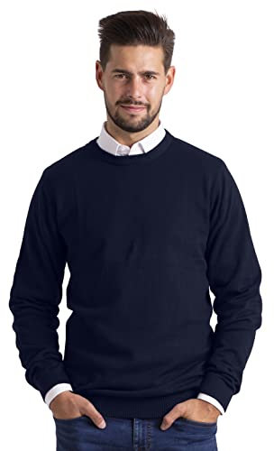 BlauerHafen Herren Slim-Fit Sweater Pullover Rundhals Crew Langarm Lässige Baumwolle Jumper (Navy, M)