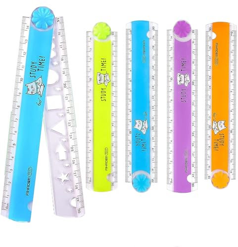 Regla plegable de 30 cm, regla recta geométrica de plástico plegable, regla estacionaria, herramientas de oficina para niños, estudiantes, regalo de cumpleaños, azul, amarillo, morado, 4 unidades