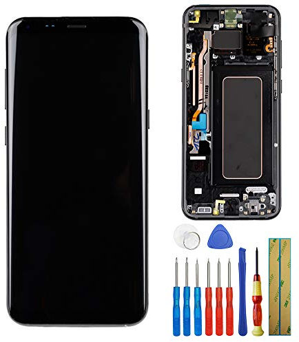 OLED-Bildschirm, kompatibel mit Samsung Galaxy S8+ Plus G955F G955P G955V G955T G955R4 LCD-Touchscreen-Display, Montage mit Rahmen und Werkzeugen, Schwarz