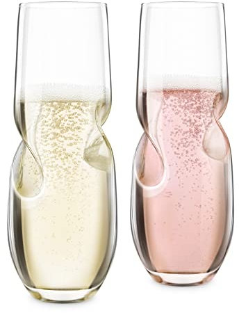 Final Touch Champagnergläser ohne Stiel, 236 ml, Glas, Tulip, Champagnerglas, Sektglas, 2 Stück, 300 ml
