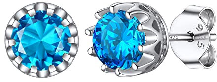 Clou d Oreilles Puce Saphir Bleu Argent 925 Femme 5 mm Mini Oreille Topaz Pierre Rond Bijou Cadeau Maman Zirconium décembre Mignon Pierre Noël Cadeua Fille Amie Mignon Soeur Valentin