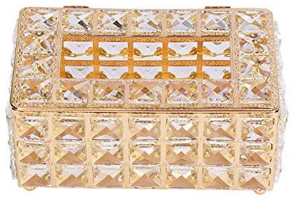 Uadme Kristall Kosmetiktücherbox, Mode Rechteck Edelstahl und Glas KosmetiktüCher Box Taschentuchbox Für Schlafzimmer Badezimmer Wohnzimmer und Esszimmer Büro (20,4 X 9,9 X 12 cm)
