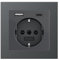 Gira Komplett Set 245928 Schuko Steckdose USB-Anschluss Shutter Berührungsschutz Typ A (max.2,4A) Typ C (max.3A) 021123 1-fach Rahmen E2 Anthrazit UP Unterputz Wandsteckdose Smartphone Tablet