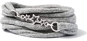 Damen Stoff Wickelarmband, breites Armband mit Sterne silber, Farbe hell Grau meliert oder in Wunschfarbe 60 Varianten, Geschenke für Sie